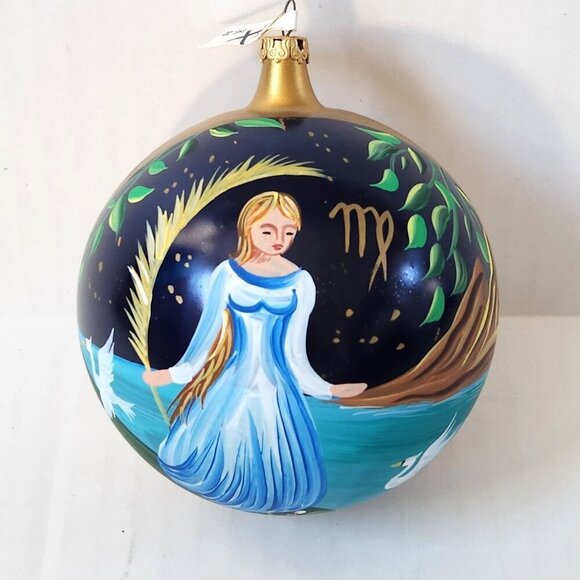 Vintage Virgo Ornament Hand Painted Signed Glass Christmas Italy Astrology NEW - Picture 1 of 7